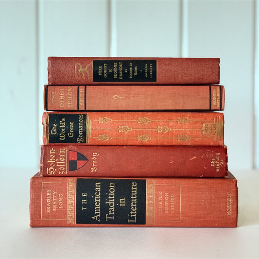 Terra Cotta and Rust Red Vintage Books for Decor, Bookshelf Decor, Books By Color - Pretty Old Books