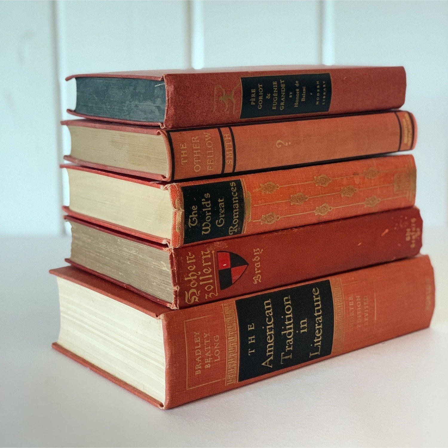Terra Cotta and Rust Red Vintage Books for Decor, Bookshelf