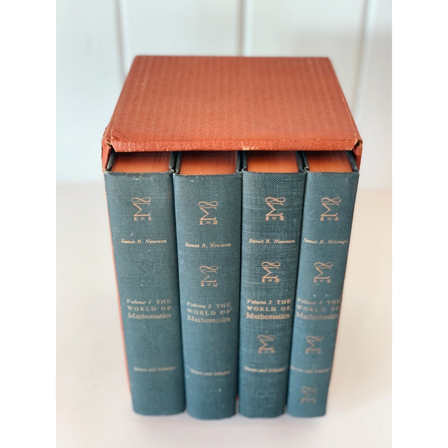 The World of Mathematics Boxed Set 1956, Blue Mid Century Book Set - Pretty Old Books