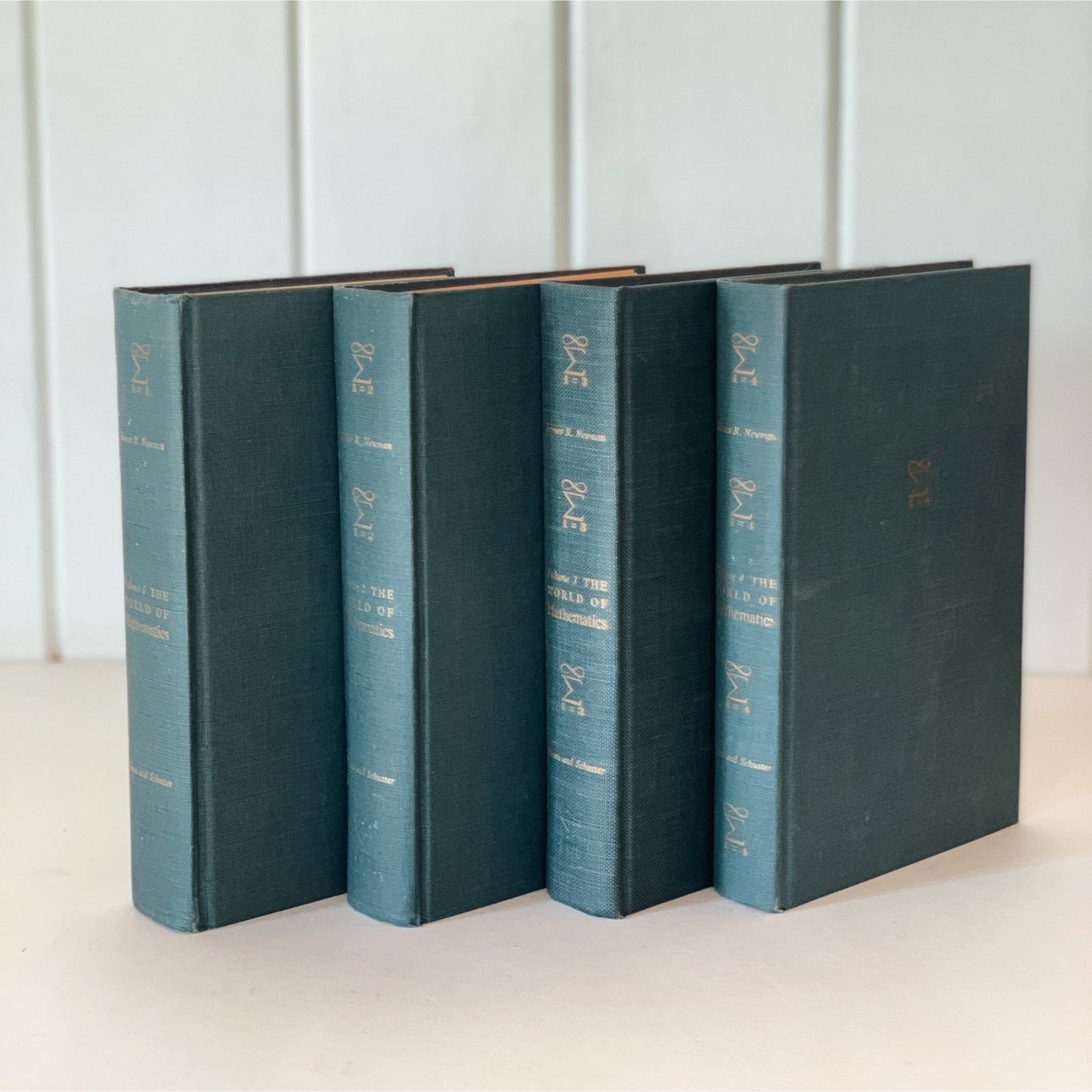 The World of Mathematics Boxed Set 1956, Blue Mid Century Book Set - Pretty Old Books