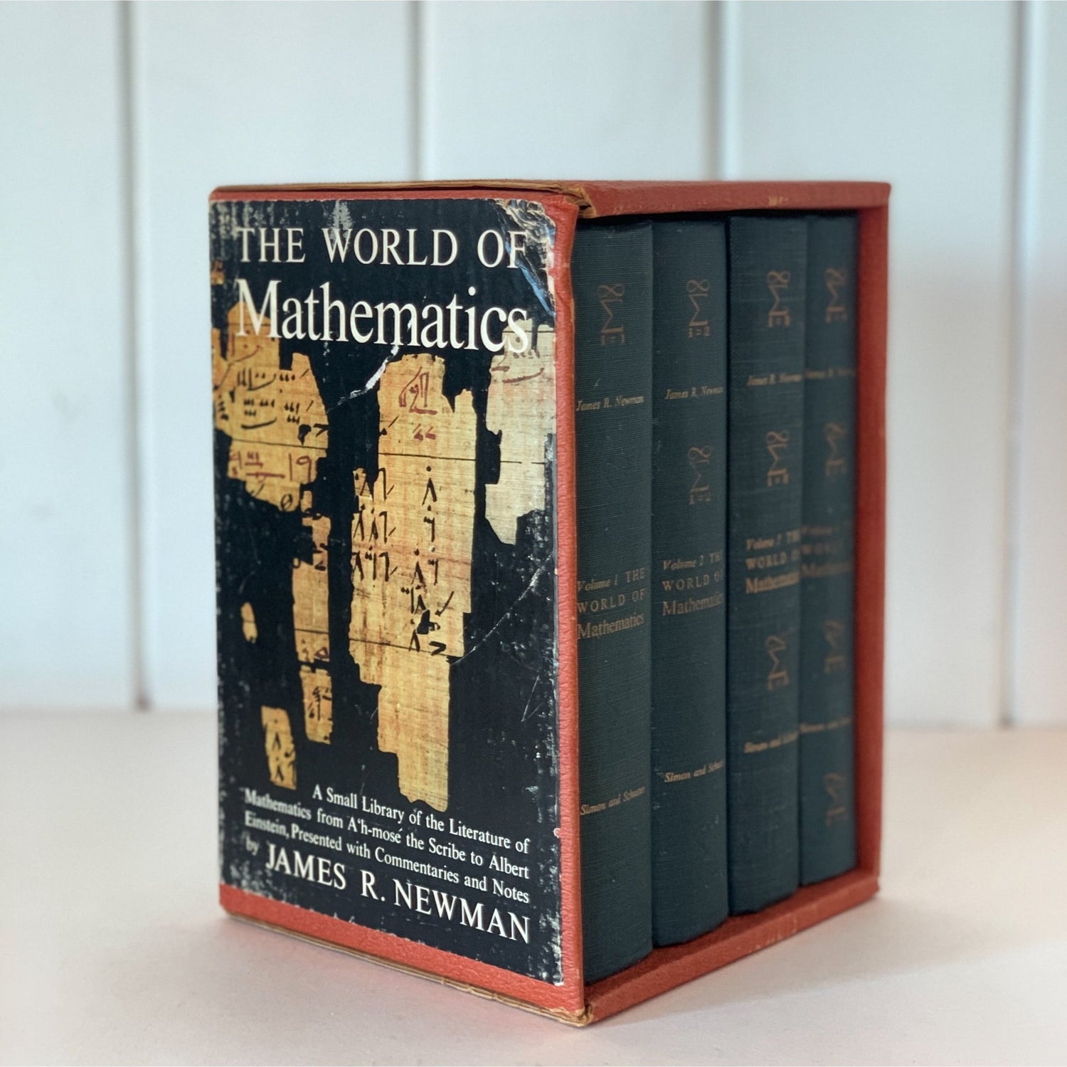 The World of Mathematics Boxed Set 1956, Blue Mid Century Book Set - Pretty Old Books