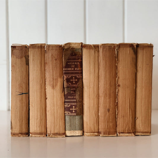 Unbound Books for Decor - The Works of George Eliot, Nottingham Society, 8 Volume Complete Set, 1800s - Pretty Old Books