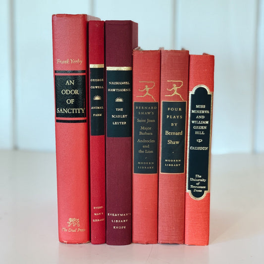 VIntage Decorative Black and Red Books for Display, Formal Room, Office Decor - Pretty Old Books