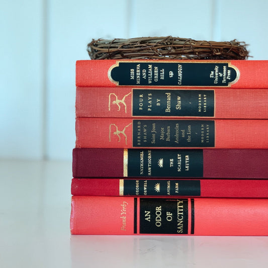 VIntage Decorative Black and Red Books for Display, Formal Room, Office Decor - Pretty Old Books