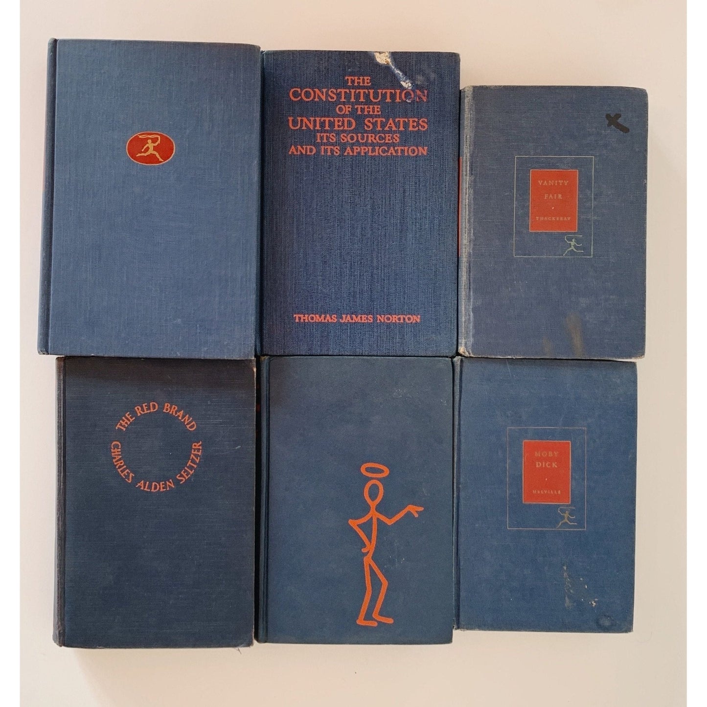 Vintage Navy Blue and Red Book Bundle For Decor, Masculine