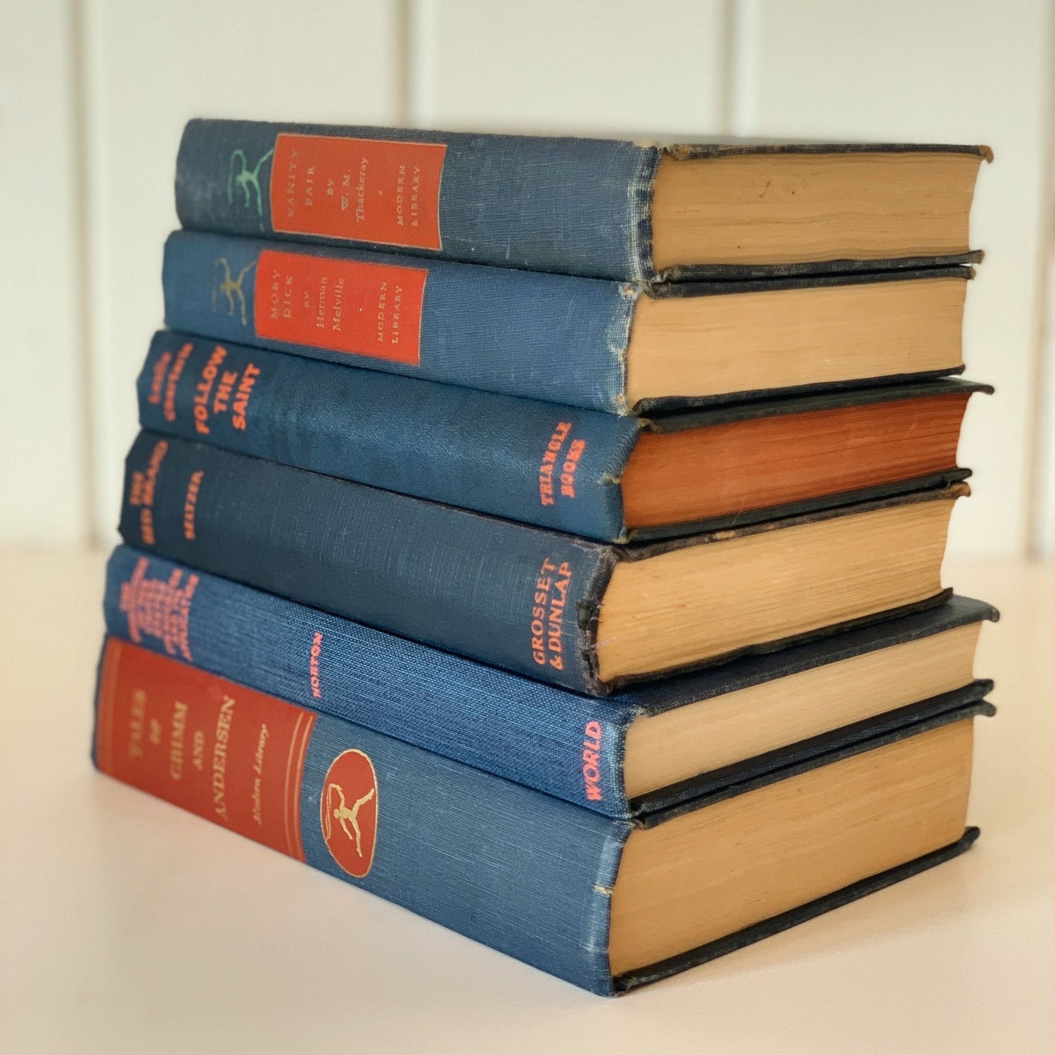 Vintage Navy Blue and Red Book Bundle For Decor, Masculine