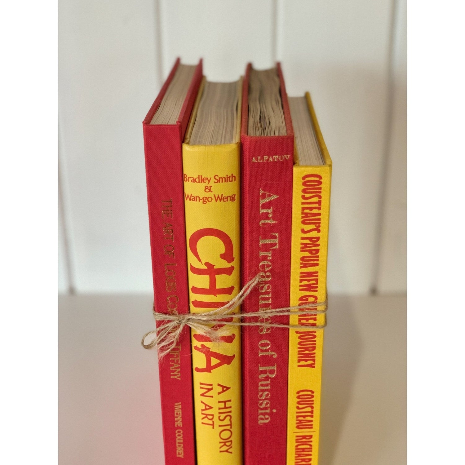 Vintage Red and Yellow Art Themed Coffee Table Book Set, Bright Book Decor - Pretty Old Books