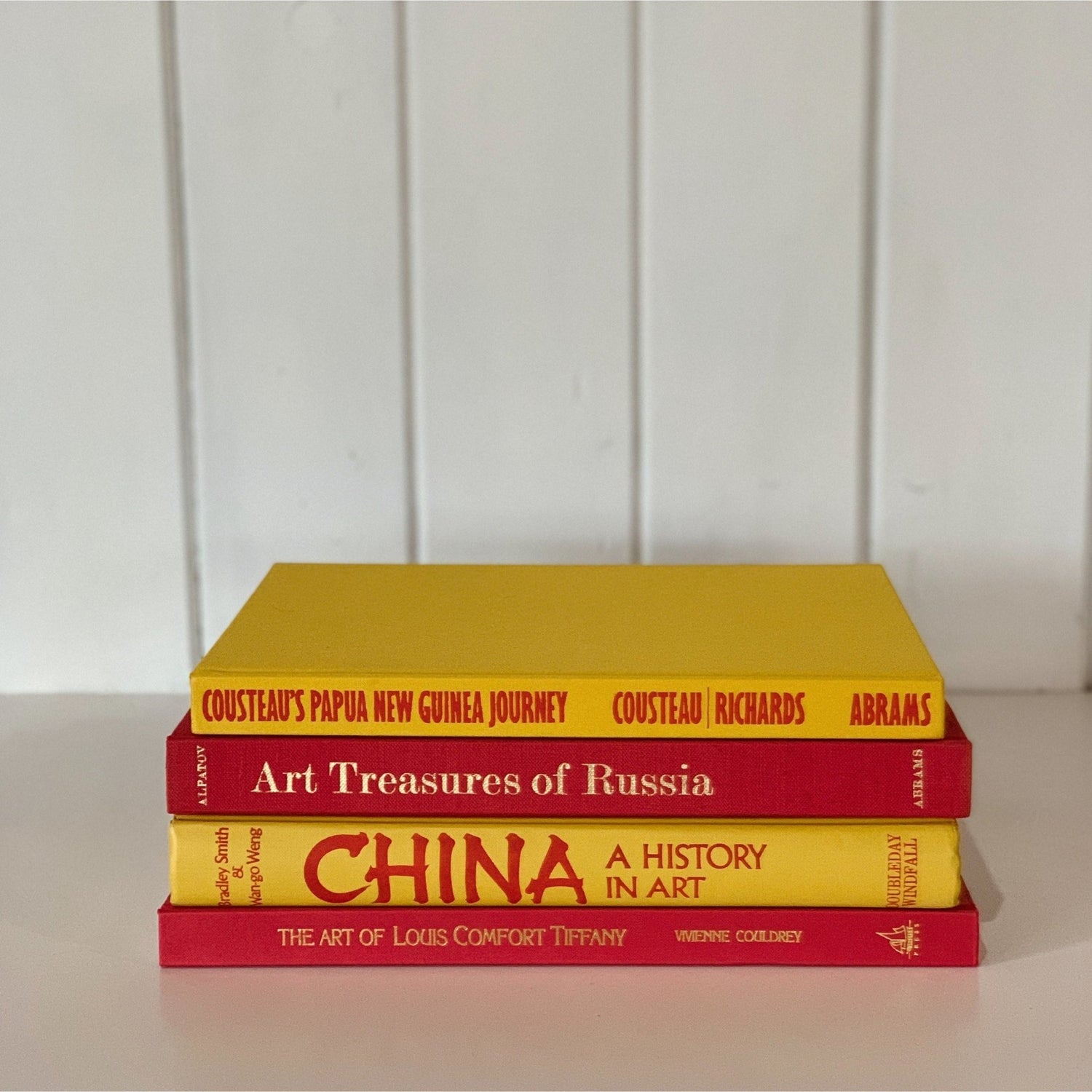 Vintage Red and Yellow Art Themed Coffee Table Book Set, Bright Book Decor - Pretty Old Books