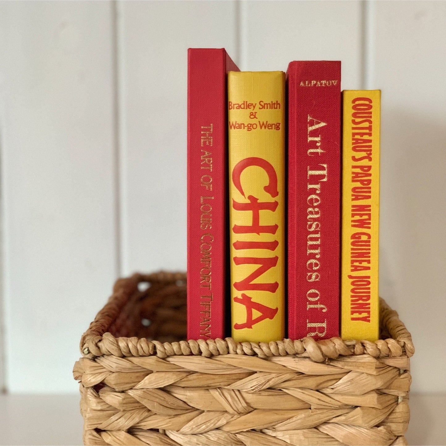 Vintage Red and Yellow Art Themed Coffee Table Book Set, Bright Book Decor - Pretty Old Books