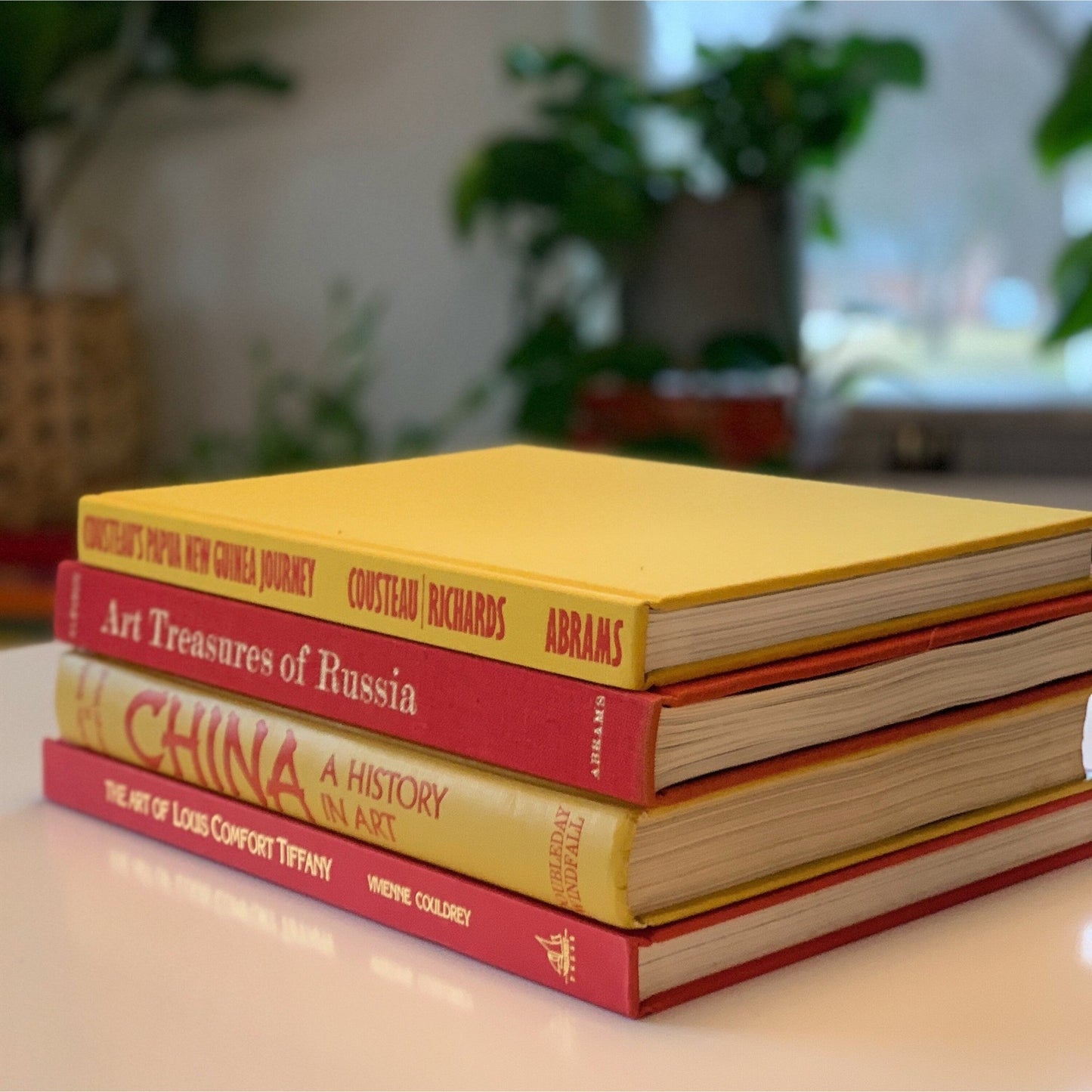 Vintage Red and Yellow Art Themed Coffee Table Book Set, Bright Book Decor - Pretty Old Books