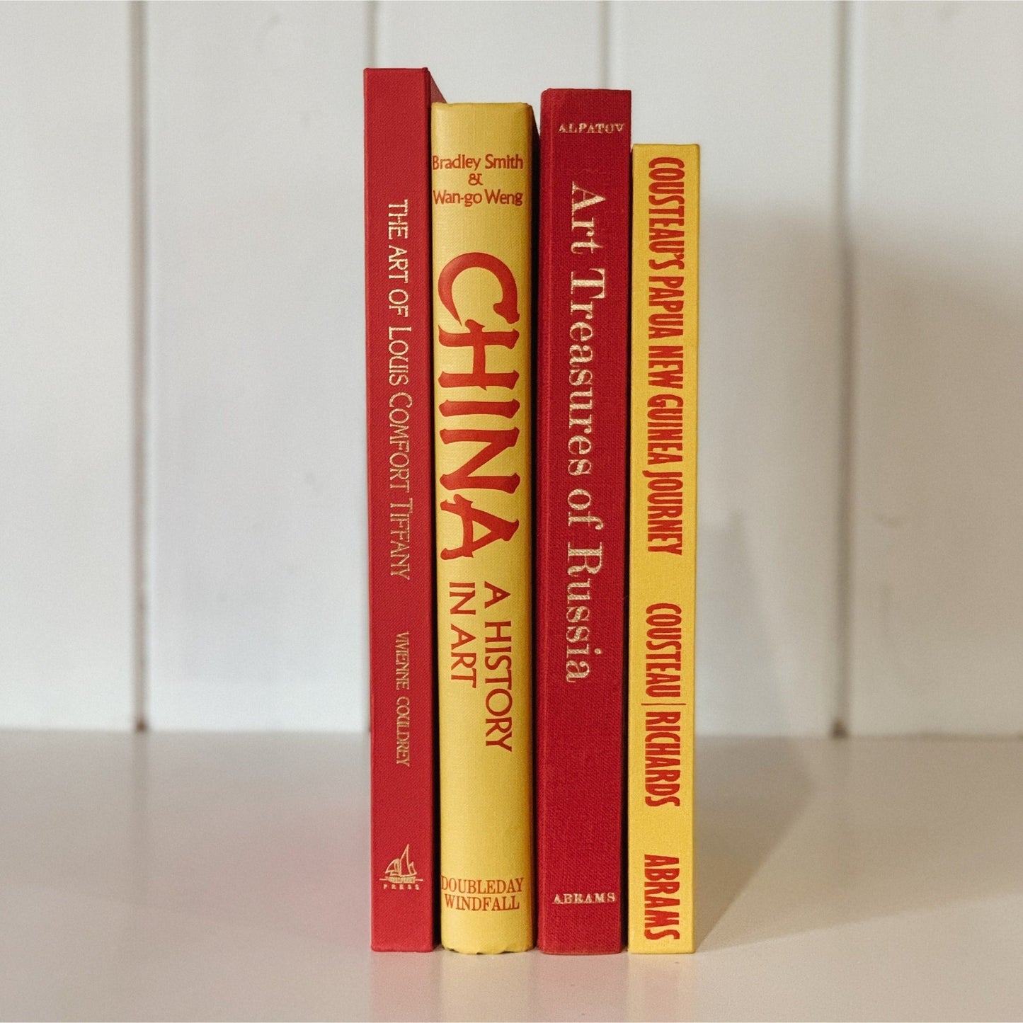Vintage Red and Yellow Art Themed Coffee Table Book Set, Bright Book Decor - Pretty Old Books