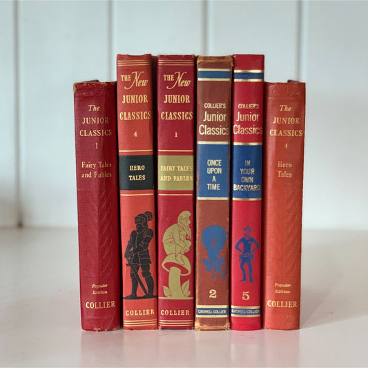 Vintage Red Children's Books, Colliers Junior Classics Set - Pretty Old Books