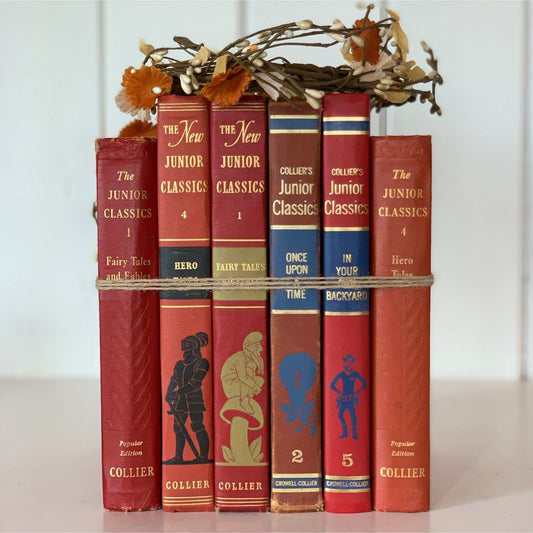 Vintage Red Children's Books, Colliers Junior Classics Set - Pretty Old Books